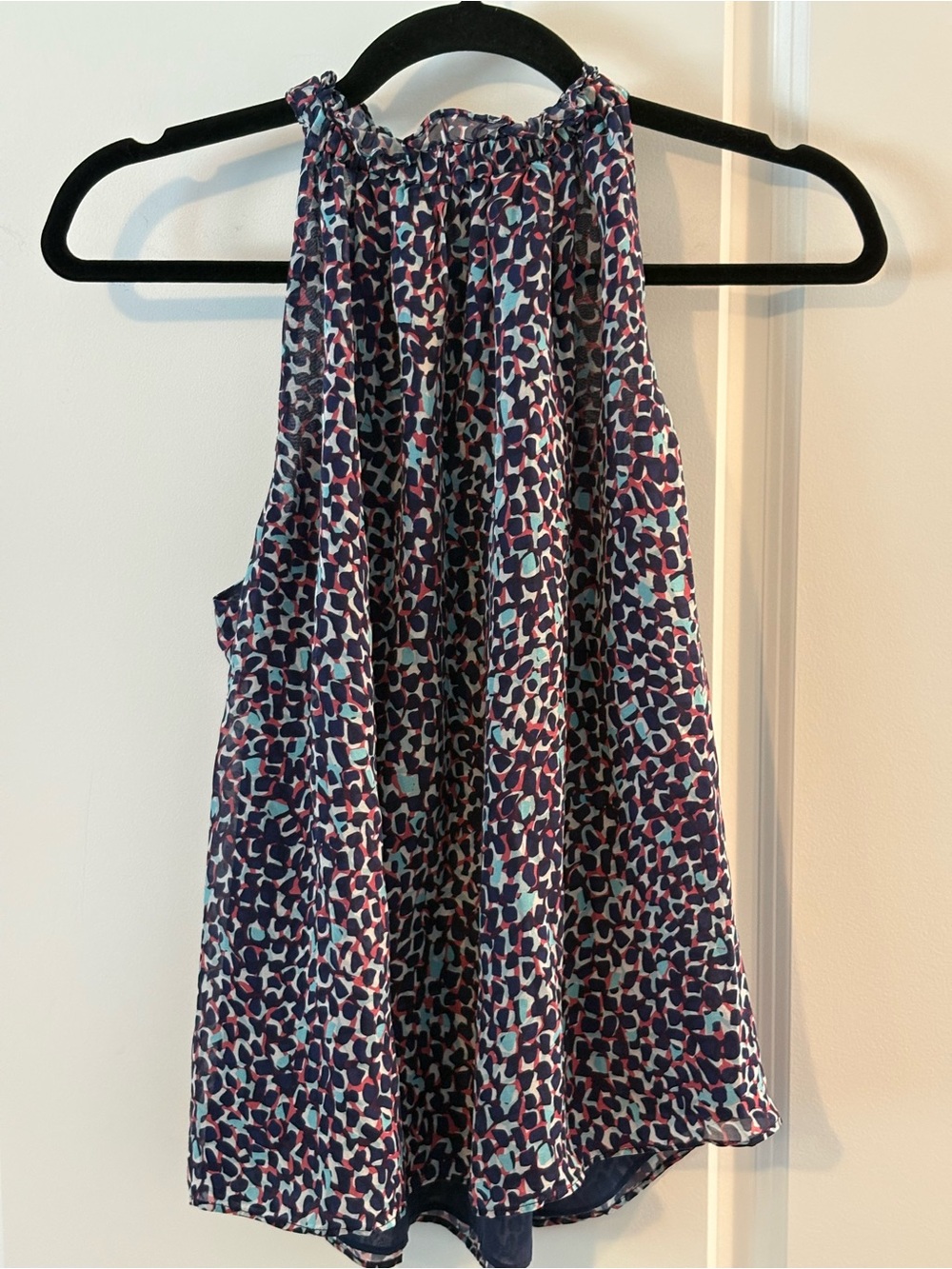 Ramy Brook Navy, Pink & Light Blue Printed Halter Blouse